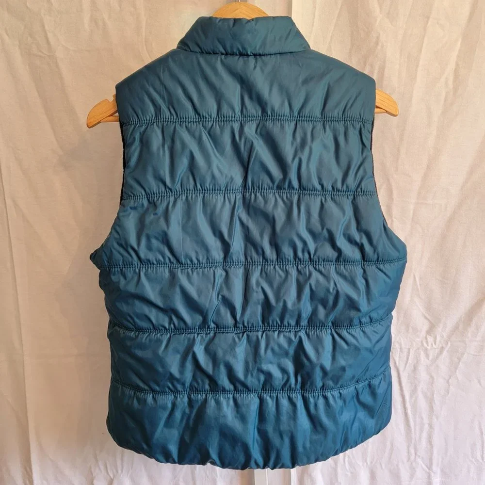 American Eagle Teal Puffer Vest Front Snap Closure Zip Pockets Women's Size Lg